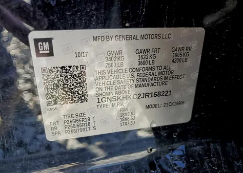 2018 Chevrolet Suburban K1500 Lt из США, поврежденный, VIN 1GNSKHKC2JR168221